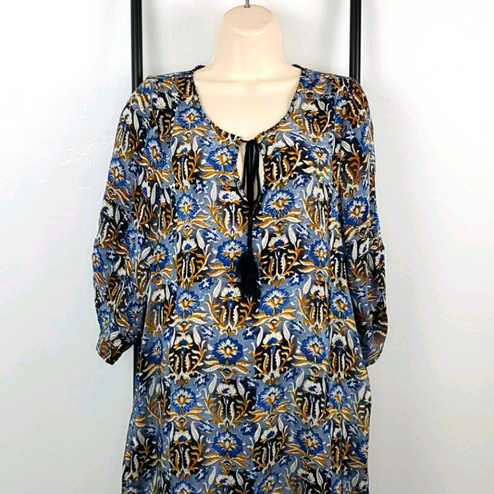 Tolani Silk Boho Tunic Dress Women Size S Floral Printed Lightweight
